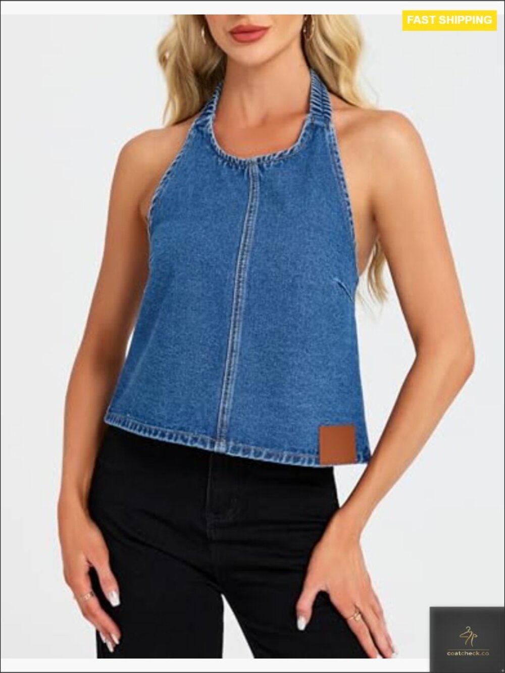 Halter Denim Vest Sleeveless Open Back Y2K Western Waistcoat Crop Jean Top Party - Picture 3 of 7